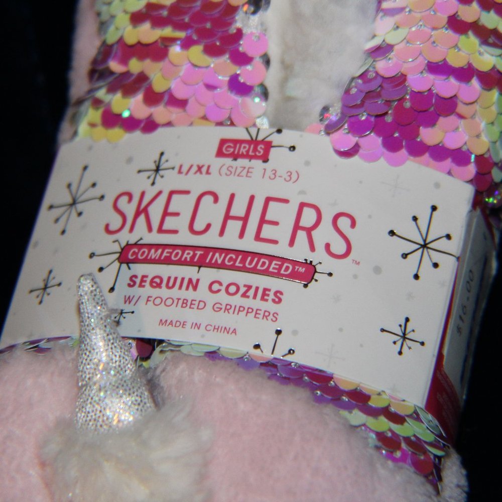 NWT* Unicorn Sketchers Sequin Cozies Kids Size L/XL
